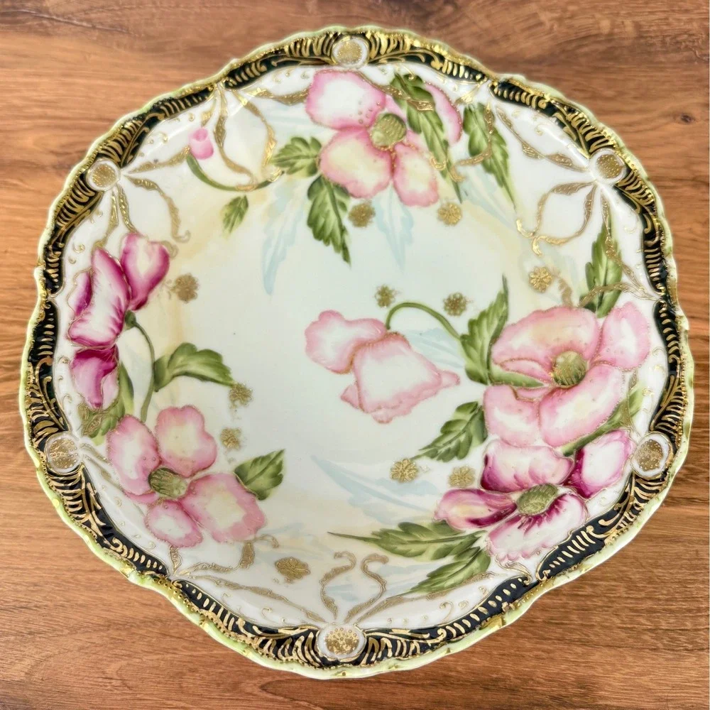 Antique Nippon Japan Hand Painted Morimura Bros Floral Gold Edged Bowl c.1910-21